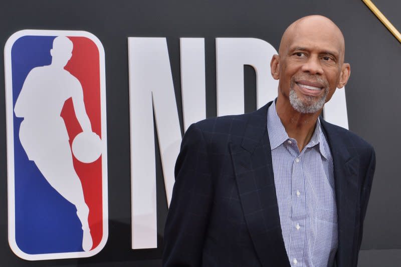 Former NBA players Kareem Abdul-Jabbar attends the 3rd annual NBA Awards at Barker Hangar in Santa Monica, Calif., on June 24, 2019. The basketball star turns 77 on April 16. File Photo by Jim Ruymen/UPI