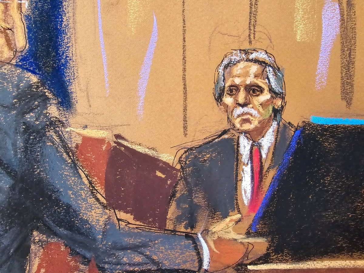 Former National Enquirer publisher David Pecker testifies in Donald Trump’s hush money trial in New York on 26 April (REUTERS)