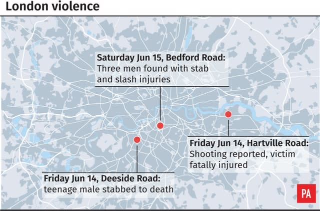Locates violent incidents in London