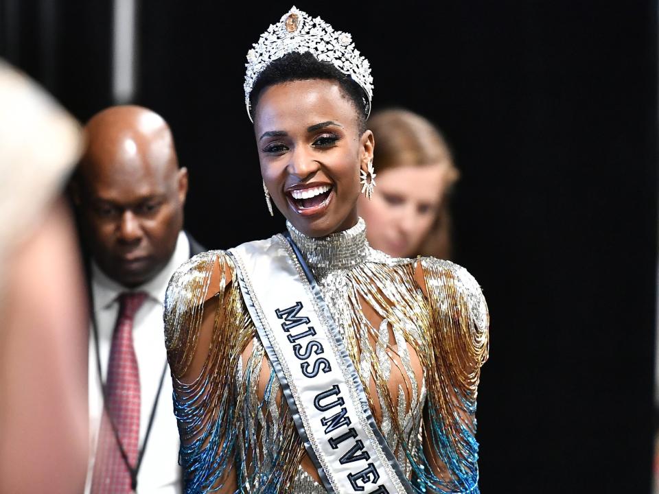 Miss Universe 2019 Zozibini Tunzi, of South Africa, appears at a press conference following the 2019 Miss Universe Pageant at Tyler Perry Studios on December 08, 2019