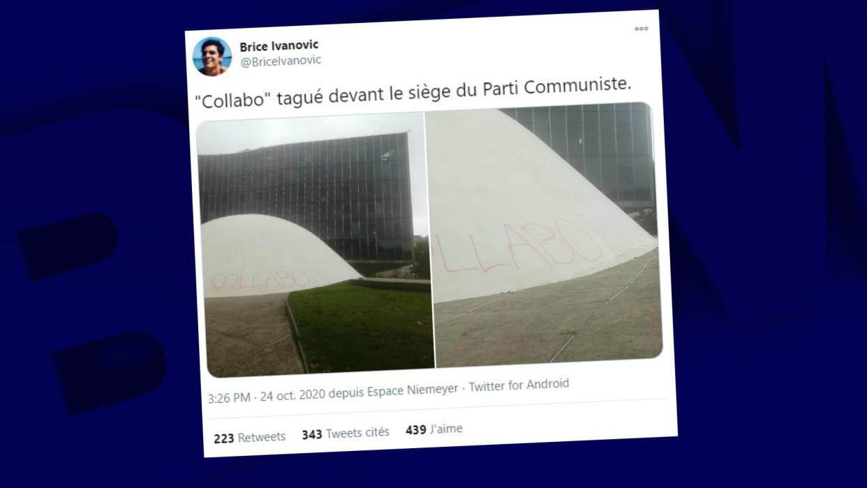 La façade du PCF taguée à Paris - Twitter - Brice Ivanovic