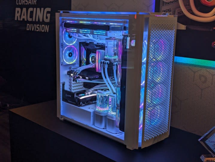 The Corsair 9000D Airflow PC case showcased at Computex 2024.