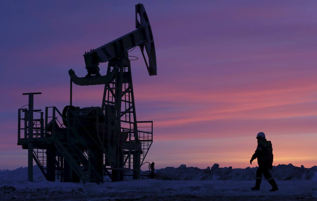 A worker at an oil field owned by Bashneft, Bashkortostan, Russia, January 28, 2015.