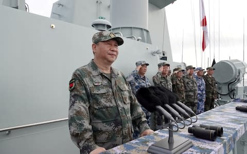 Chinese President Xi Jinping delivers a speech during China's drills last week  - Credit: Xinhua/Reuters