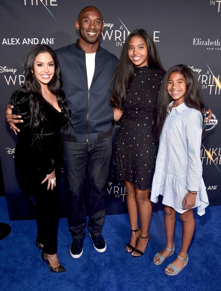 From left: Vanessa Bryant, Kobe Bryant, Natalia and Gianna, Feb. 2018 | Alberto E. Rodriguez/Getty