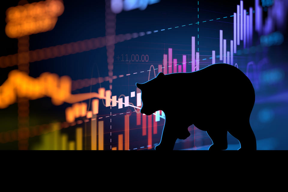 Outline of a bear in front of a stock chart