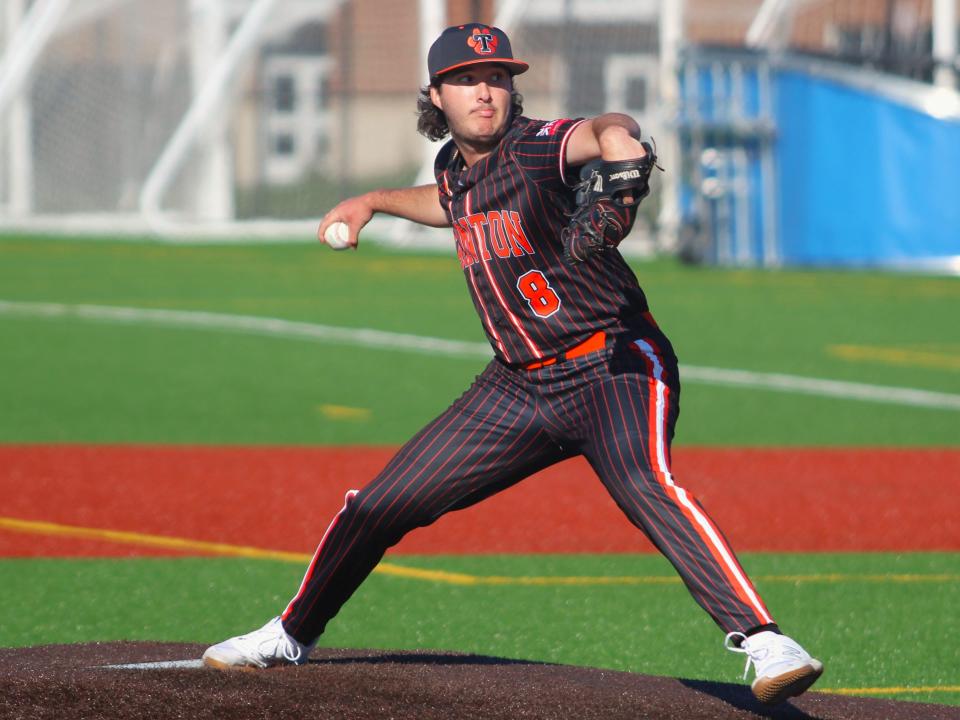 Taunton's Brady Morin throws a pitch during a Hockomock League game against Attleboro.