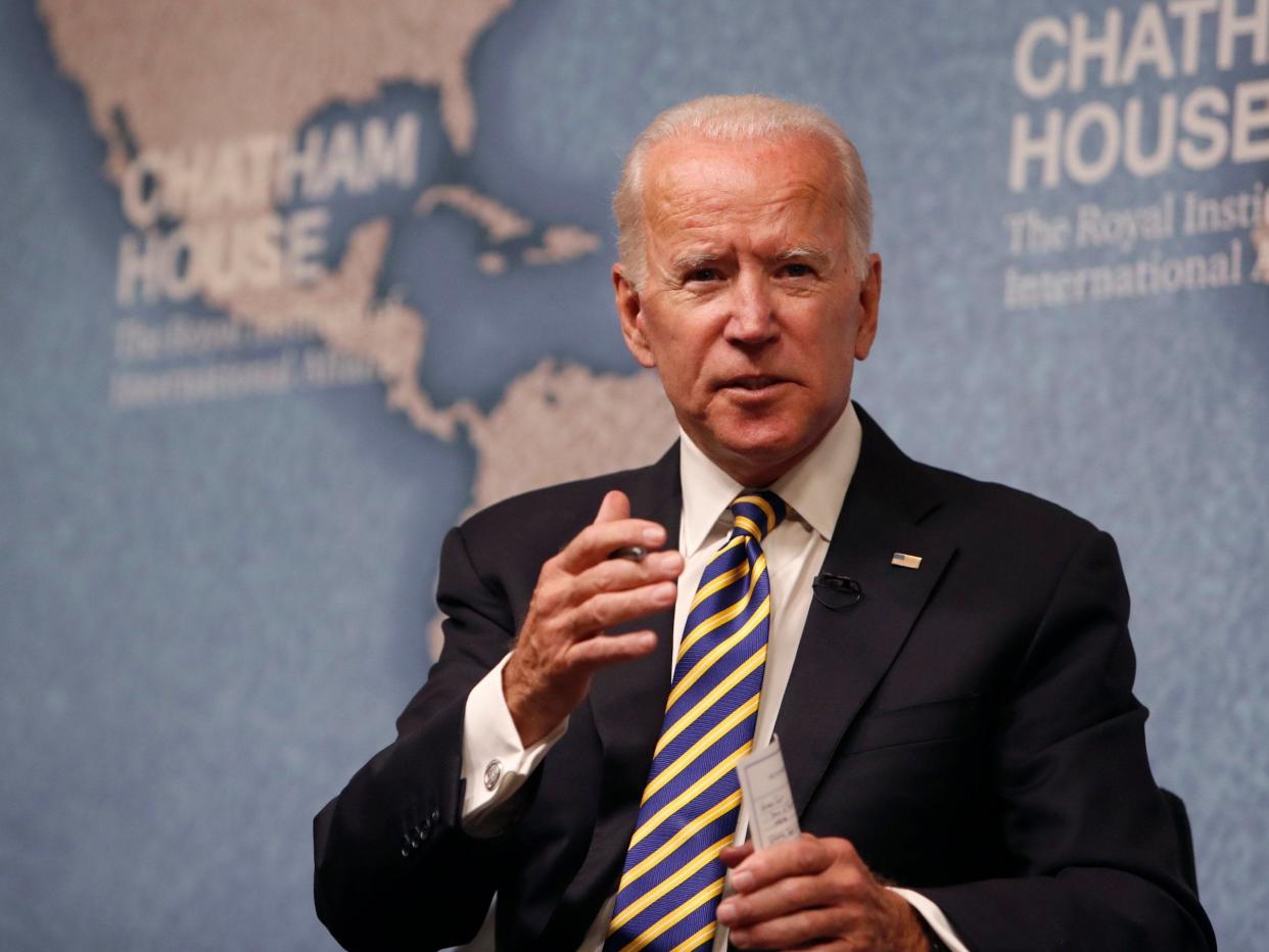 Joe Biden takes a Q&A session after his speech in London (AP)