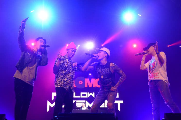 L-R: Gray, Loco, Jay Park and Simon Dominic at the AOMG Follow The Movement concert in Singapore (Photo: Launch Group)