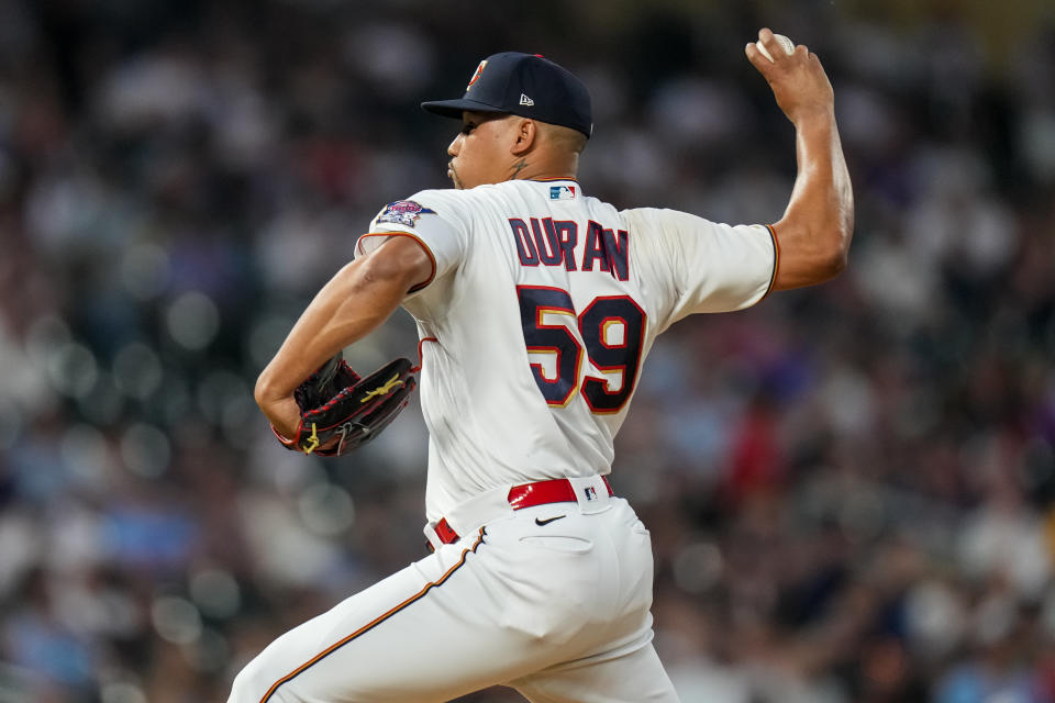 Jhoan Duran #59 of the Minnesota Twins has been having fantasy success