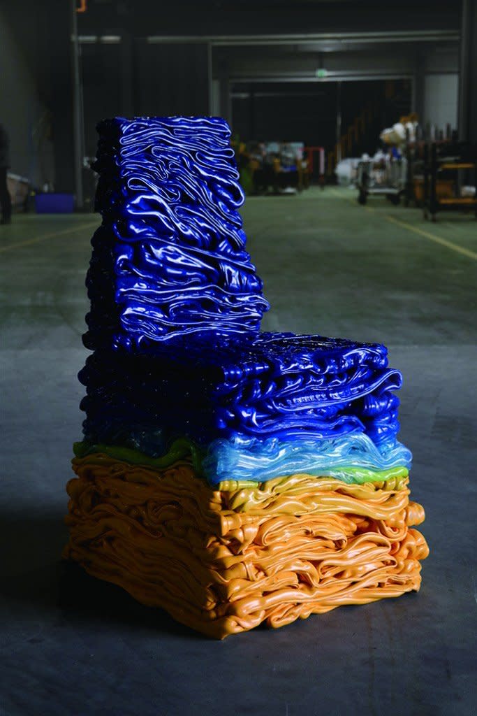 A special Reebok-inspired chair created as part of artist Youngmin Kang's repurposed 