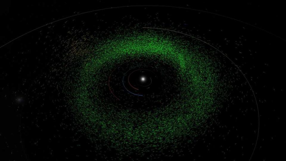 Most of the identified asteroids were located in the main asteroid belt between Mars and Jupiter. B612 Asteroid Institute/University of Washington DiRAC Institute/OpenSpace Project