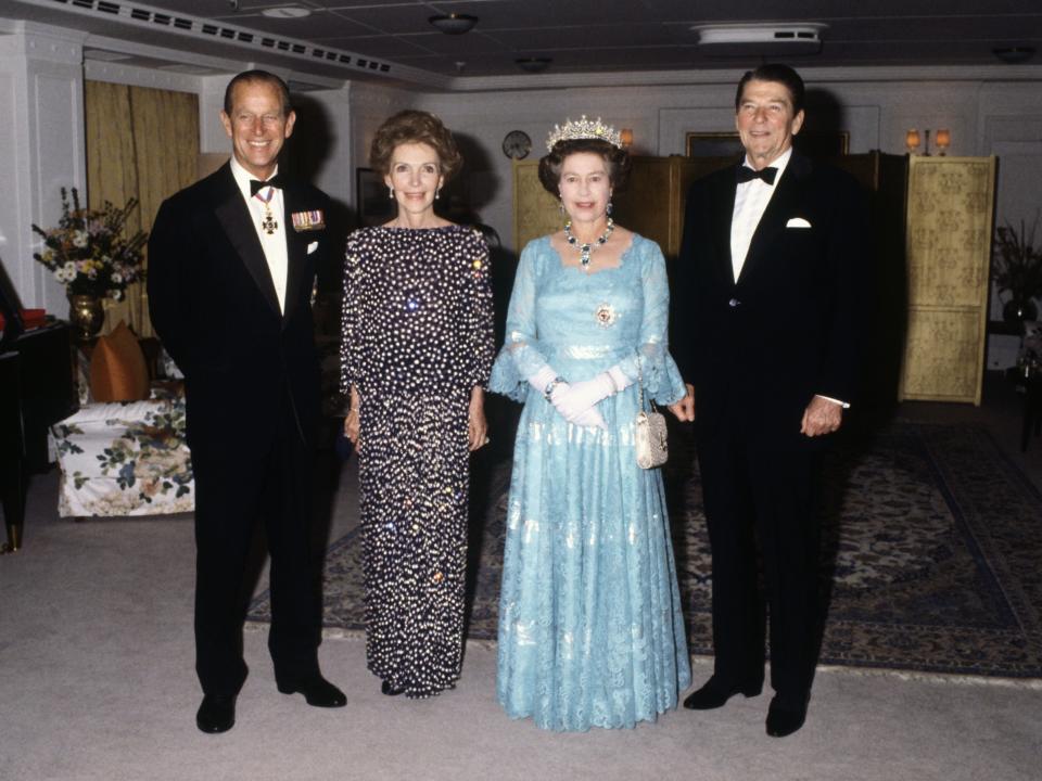 Queen Elizabeth and Prince Philip with Ronald Reagan and Nancy Reagain in 1983