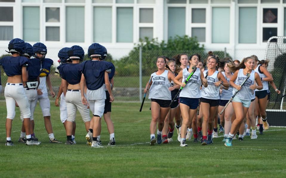 Barrington football players and field hockey players get ready for their fall seasons earlier this month.