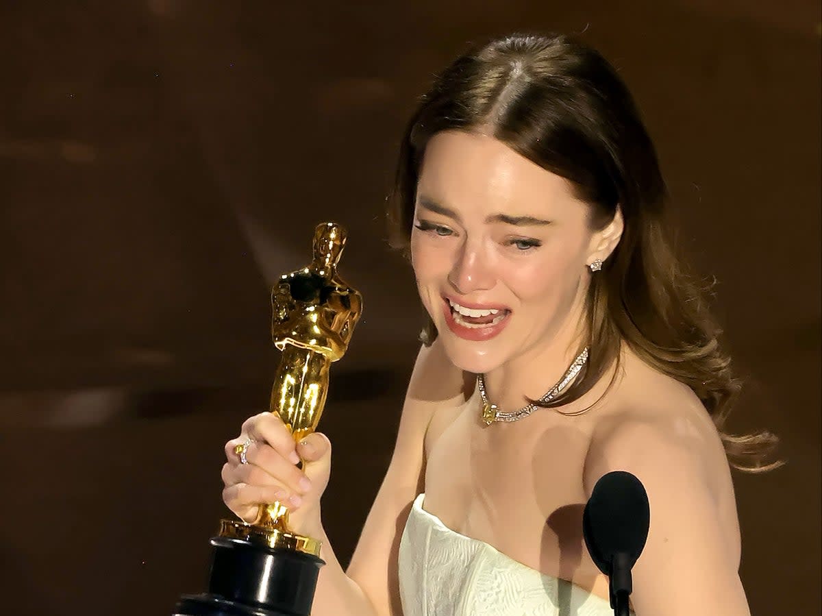 Emma Stone accepting her Oscar for ‘Poor Things’  (Getty)