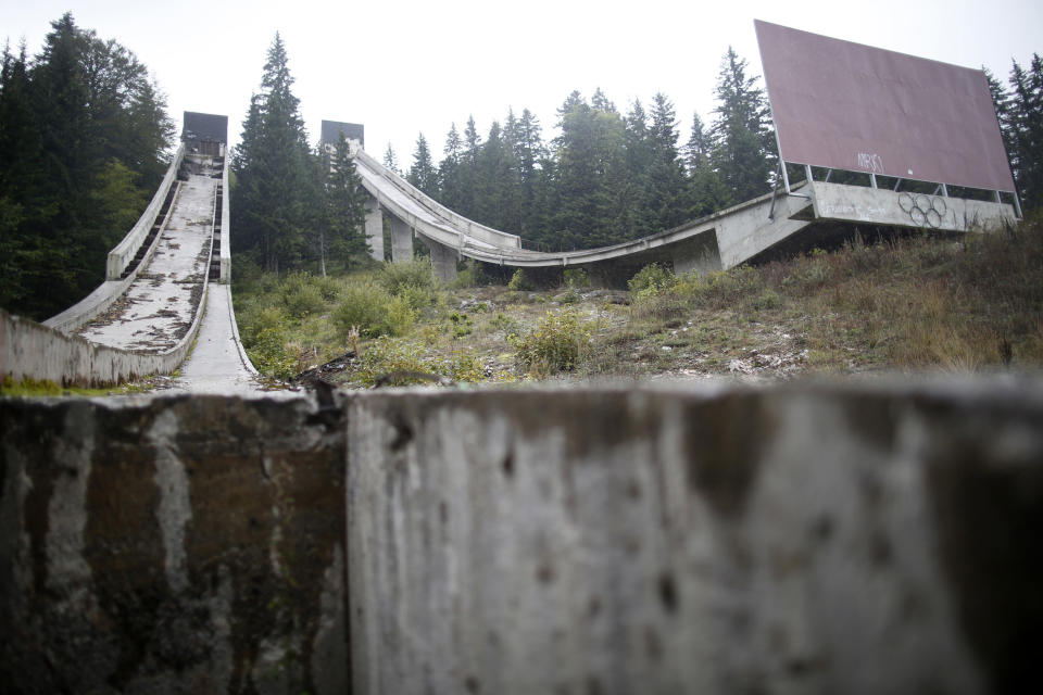 A view of the disused ski jump from the Sarajevo 1984 Winter Olympics on Mount Igman, Sept. 19, 2013.