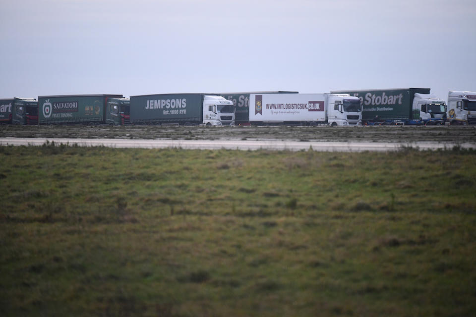 Lorries begin to line up during the trial (Picture: PA)