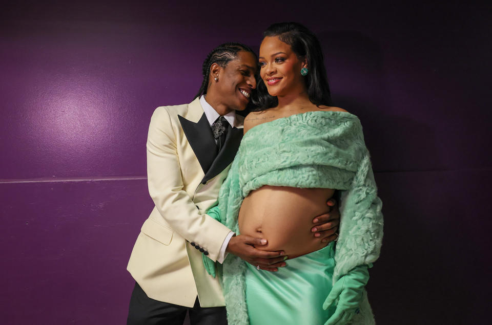 AAP Rocky Cradles Rihanna’s Baby Bump at the 2023 Oscars See the