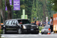 <p>President Donald Trump’s motorcade arrives at Capella Hotel in Sentosa ahead of North Korean leader Kim Jong Un’s motorcade on June 12, 2018 in Singapore. (Photo: Ore Huiying/Getty Images) </p>
