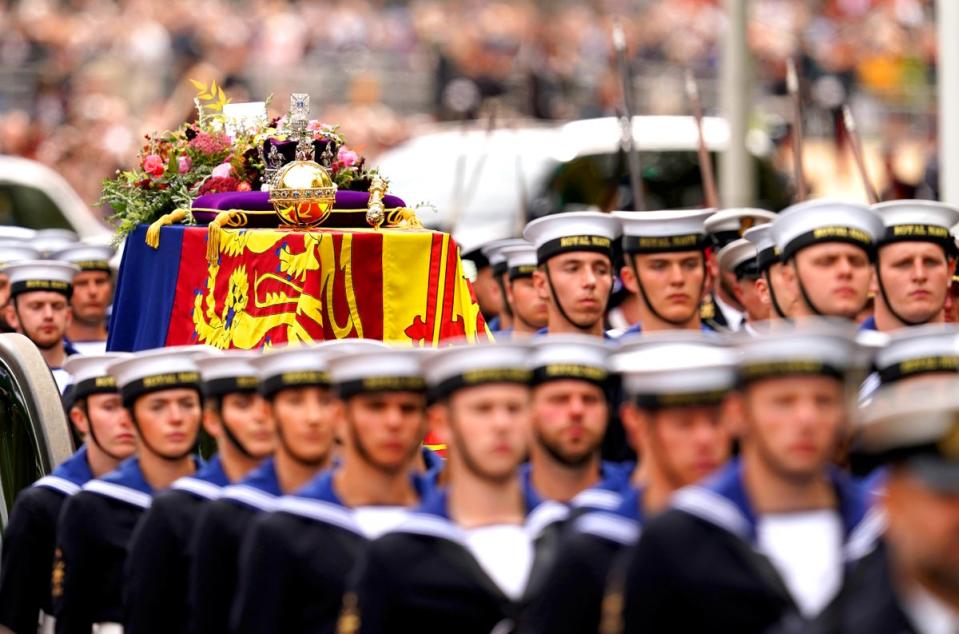 The Queen’s coffin is carried to Westminster Abbey (PA)