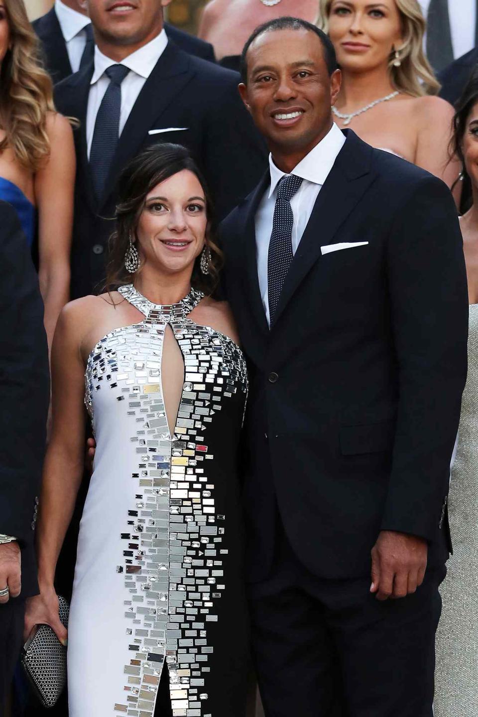 Tiger Woods of the United States poses with girlfriend Erica Herman before the Ryder Cup gala dinner at the Palace of Versailles ahead of the 2018 Ryder Cup on September 26, 2018 in Versailles, France