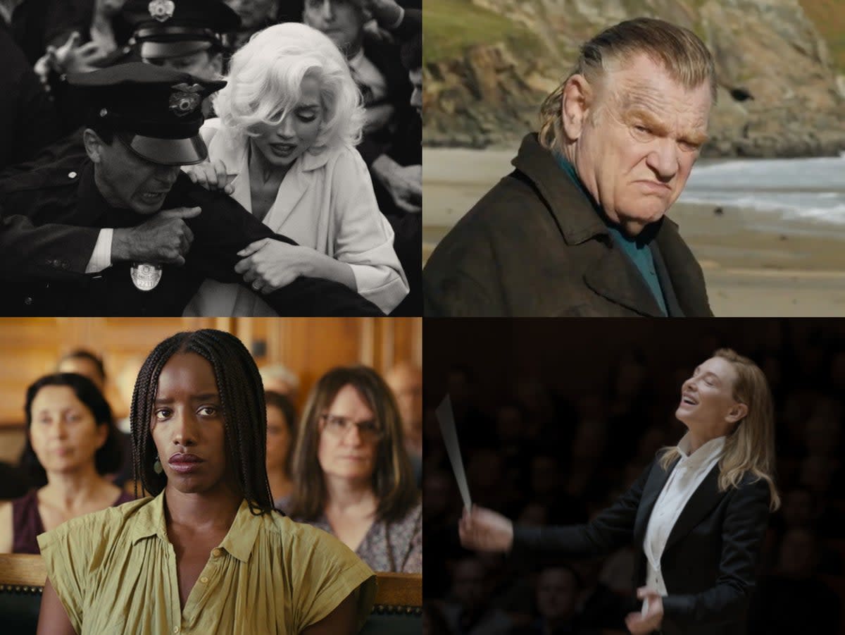 Clockwise from top left: ‘Blonde’, ‘The Banshees of Inisherin’, ‘Tár’ and ‘Saint’ Omer’ were among the frontrunners in this year’s competition (Netflix/Film4/Universal/Les films du losange)