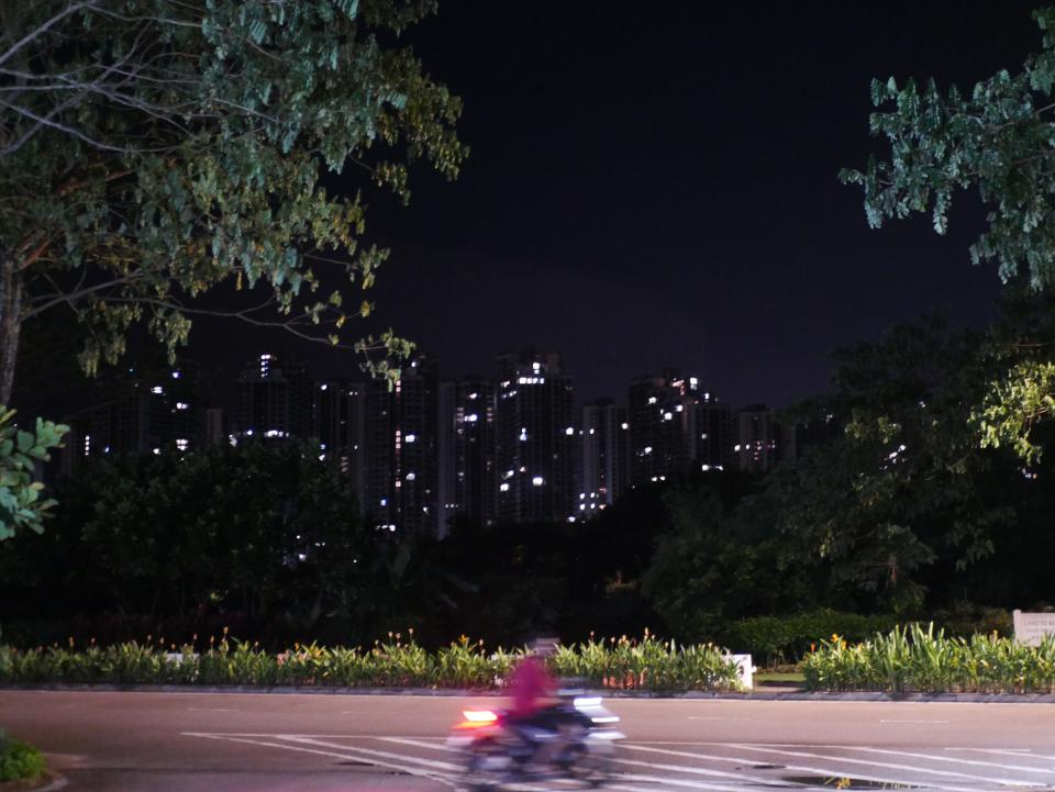 man on a motorcycle driving in forest city