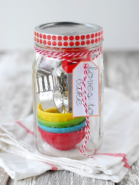 Stuff a jar with some cookie cutters and other baking goods for the baker in your life. 