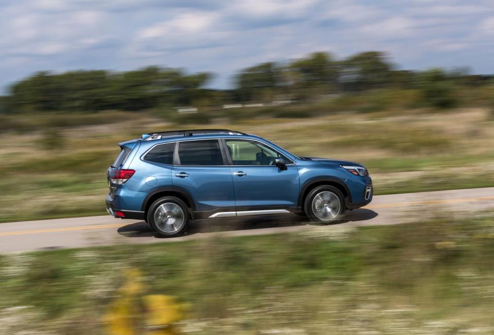 <p><strong>MSRP:</strong> $25,270 <strong>Engine:</strong> 2.5 liter flat-4 <strong>EPA Combined:</strong> 29 mpg</p><p>The <a href="https://www.caranddriver.com/subaru/forester" rel="nofollow noopener" target="_blank" data-ylk="slk:Forester;elm:context_link;itc:0;sec:content-canvas" class="link ">Forester</a> is the only SUV on this list with all-wheel drive standard. The base model delivers excellent fuel economy—the best in this group this side of the Kia Niro hybrid. And even base models are equipped with key safety features, including adaptive cruise control, lane-keeping assist, and automated emergency braking. No wonder it's also an <a href="https://www.caranddriver.com/shopping-advice/a25751166/best-trucks-suvs-vans-2019/#ec2019crossoversandsuvs" rel="nofollow noopener" target="_blank" data-ylk="slk:Editors' Choice winner.;elm:context_link;itc:0;sec:content-canvas" class="link ">Editors' Choice winner.</a></p>