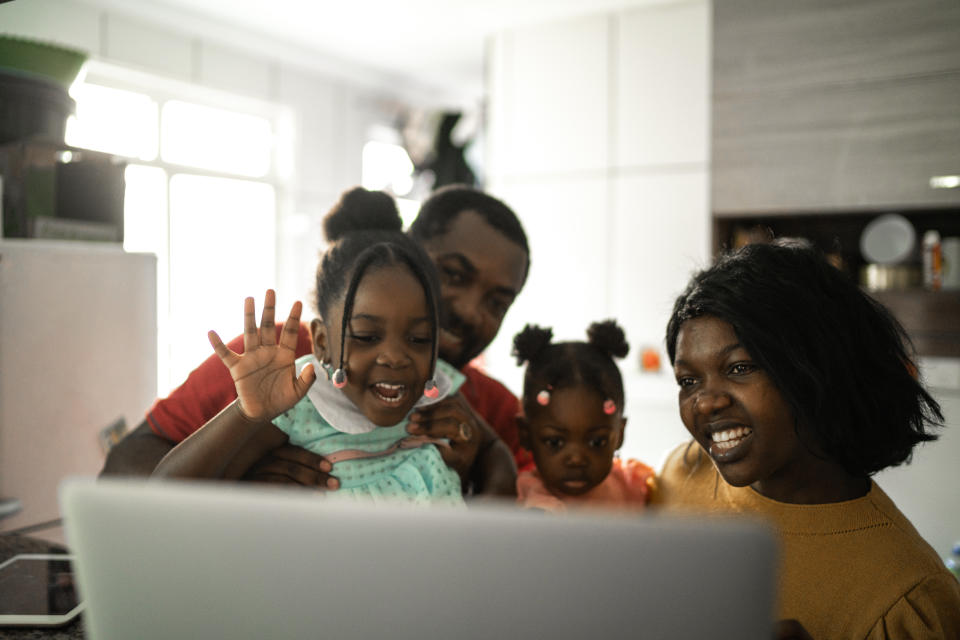 Happiness family doing video call at home