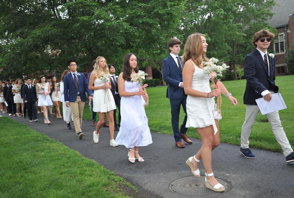 The Class of 2023 procession wends its way to the front lawn during the Thayer Academy commencement in Braintree on Saturday, June 10, 2023.