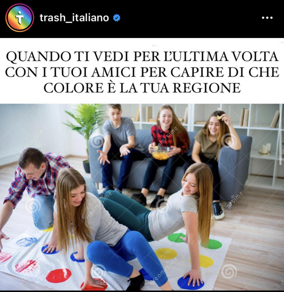 Il nuovo Dpcm che ha diviso l'Italia in 3 aree colorate in base al livello di rischio sanitario ha scatenato una pioggia di meme sui social network. Dai riferimenti a cartoni animati, film e programmi televisivi fino a un certo livello di confusione su quale sia il colore della propria Regione, ecco le immagini più divertenti.