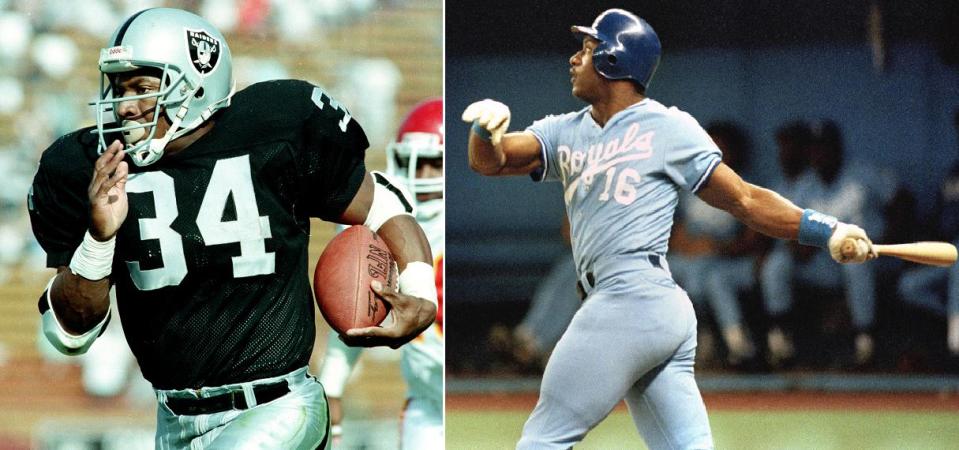 Bo Jackson starred for the Los Angeles Raiders in NFL and was an MLB All-Star with the Kansas City Royals. (AP)