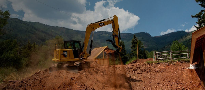 A Caterpillar excavator.