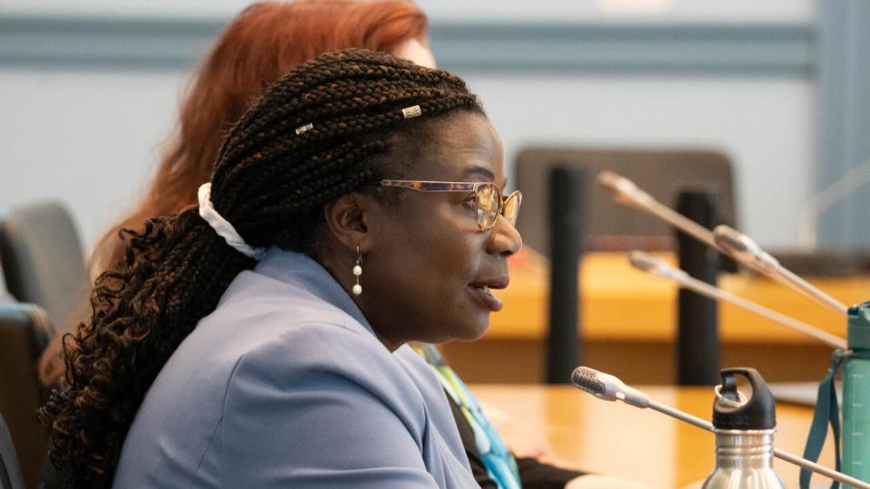 Renée Amilcar, general manager of OC Transpo, speaks at a meeting of Ottawa's transit commission on June 29, 2023.