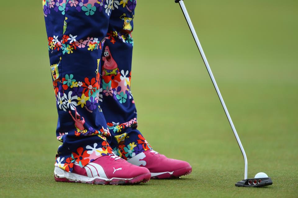 HOYLAKE, ENGLAND - JULY 16: Detail of John Daly of the United States&#39; outfit during a practice round prior to the start of The 143rd Open Championship at Royal Liverpool on July 16, 2014 in Hoylake, England. (Photo by Stuart Franklin/Getty Images)