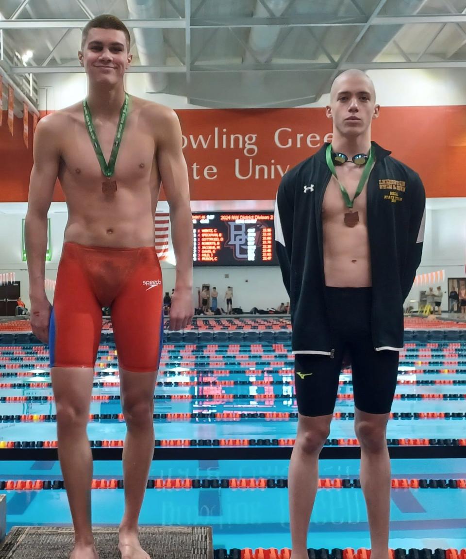 Ontario’s Grantham Trumpower and Lexington’s Oden Bell finished three-four in the 50 freestyle. Trumpower won a district title in the 100 free.
