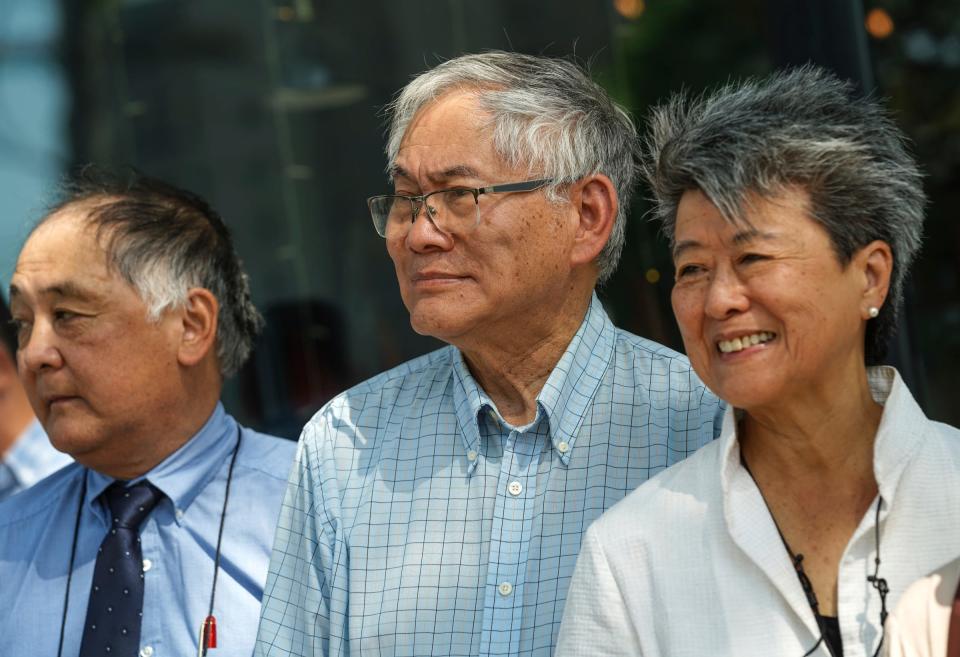 Civil rights advocates James Shimoura, of Birmingham, Roland Hwang, of Northville, and Helen Zia, of San Francisco, were instrumental in making Vincent Chin's death a national story and attend the 40th-anniversary observance of Chin's death at the corner of Cass Avenue and Peterboro Street in Detroit's former Chinatown, Wednesday, June 15, 2022.