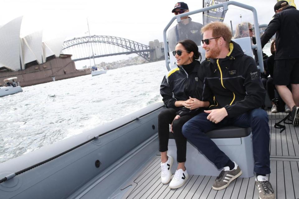 The Duke and Duchess of Sussex watch competitors (PA)