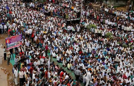 People attend a protest rally against what they say are attacks on India's low-caste Dalit community in Ahmedabad, India, July 31, 2016. REUTERS/Amit Dave