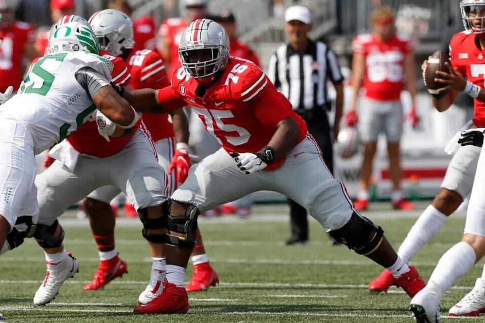 Former Ohio State offensive lineman Thayer Munford was taken by the Las Vegas Raiders in the seventh round of the 2022 NFL draft on Saturday, April 30, 2022.