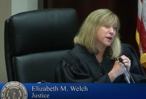 Michigan Supreme Court Justice Elizabeth M. Welch hears arguments in the case of Daniel Albert Loew on Oct. 5, 2023.