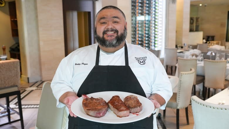 Chef Walter Mayen with steaks