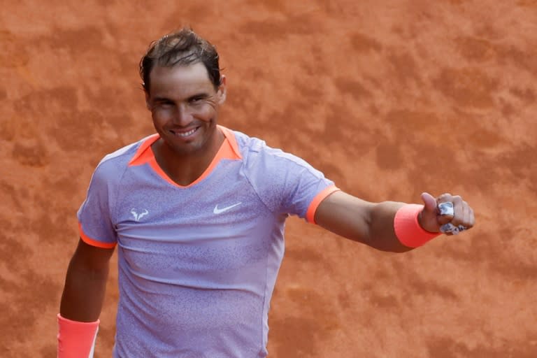 Rafael Nadal vainqueur du jeune américain Darwin Blanch au 1er tour du tournoi de Madrid, le 25 avril 2024 (OSCAR DEL POZO)