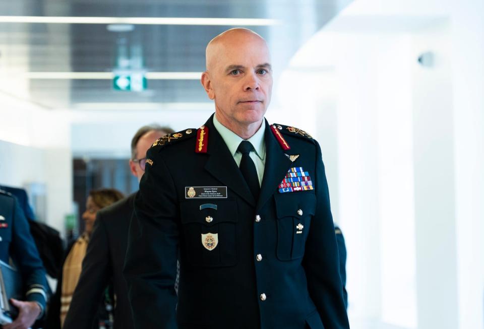 Gen. Wayne Eyre, Chief of the Defence Staff arrives to appear as a witness at the Standing Committee on National Defence, regarding the surveillance balloon from the People's Republic of China, in Ottawa, on Tuesday, March 7, 2023.