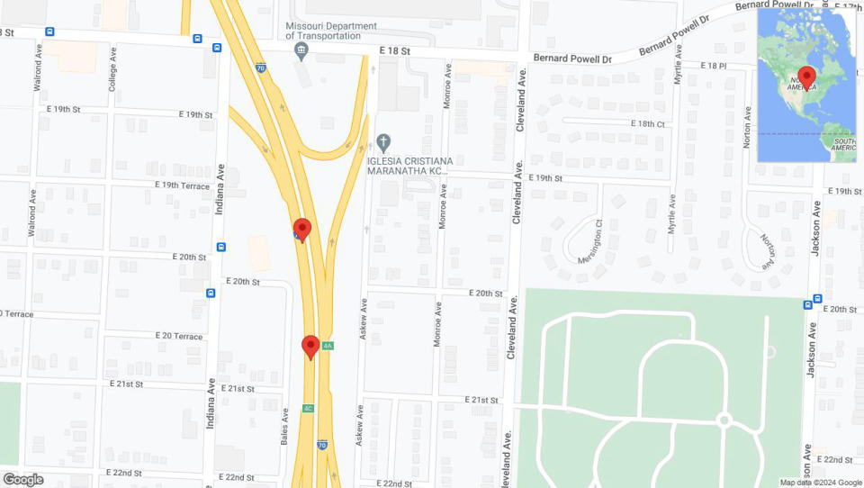 A detailed map that shows the affected road due to 'Reports of a crash on eastbound I-70' on July 16th at 2:50 p.m.