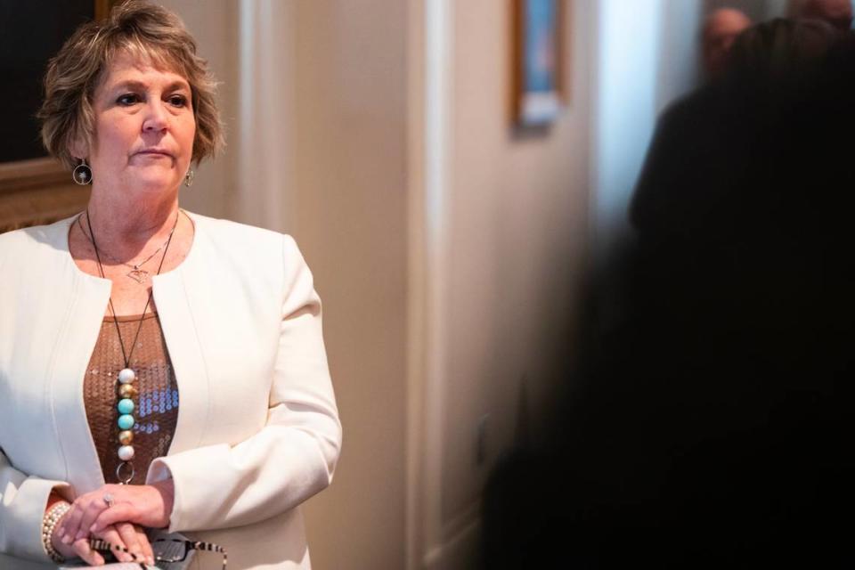 Clerk of Court Becky Hill waits during a break in Alex Murdaugh’s trial for murder at the Colleton County Courthouse on Thursday, February 9, 2023. Joshua Boucher/The State/Pool