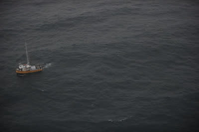 Aerial photo of Mr. Stoner&#x002019;s vessel the Prestige II captured by DFO&#x002019;s Fisheries Aerial Surveillance and Enforcement Program (CNW Group/Fisheries and Oceans Canada, Pacific Region)