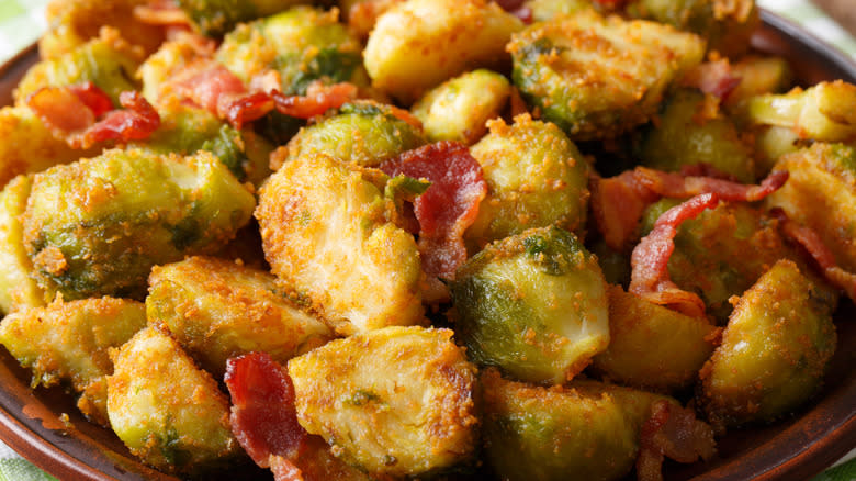 Breadcrumbed Bussels sprouts with bacon bits