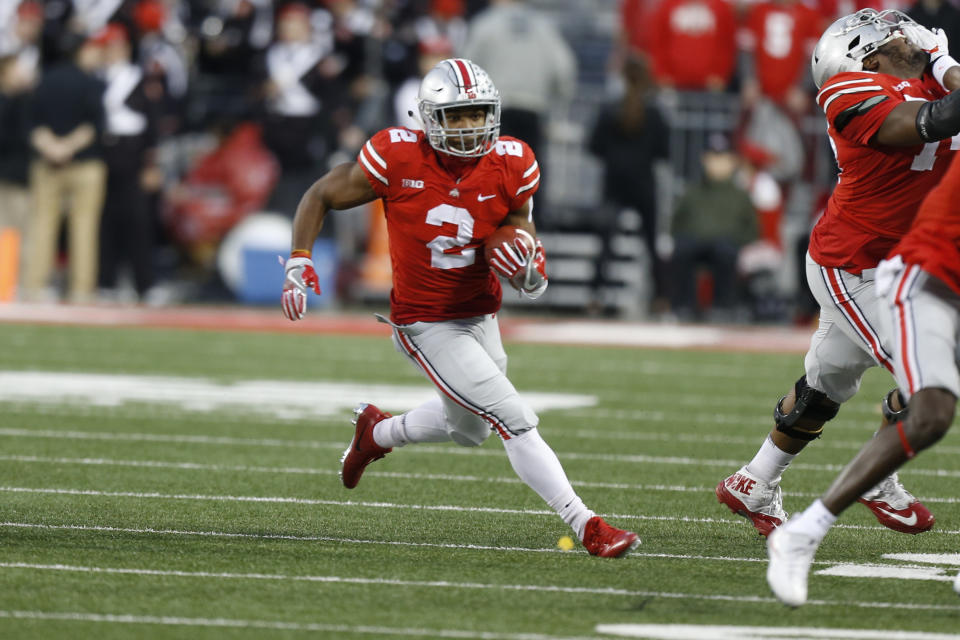 Ohio State running back J.K. Dobbins plays against Illinois during an NCAA college football game Saturday, Nov. 18, 2017, in Columbus, Ohio. (AP Photo/Jay LaPrete)